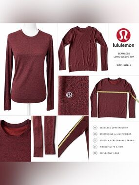 Lululemon Seamless Long Sleeve Top Burgundy Perforated Athletic Pullover Small